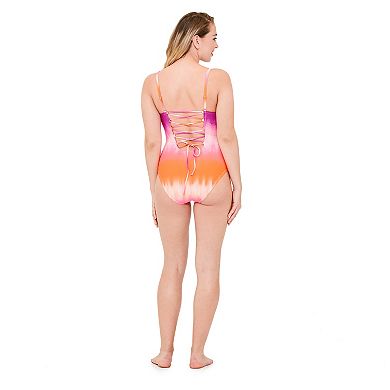 Tie-Dye Lace Up Cut-Out One Piece Swimsuit - Lavender Mint