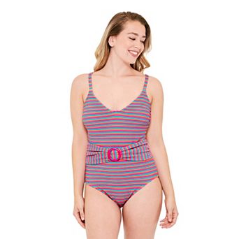 Women's Freshwater Belt Front Cami Halter One-Piece Swim Suit