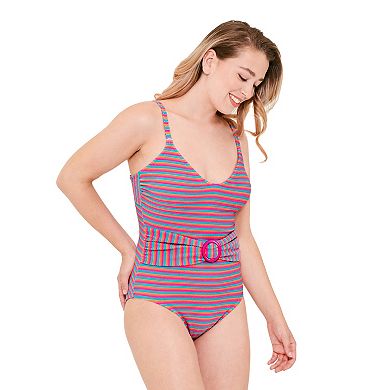 Women's Freshwater Belt Front Cami Halter One-Piece Swim Suit