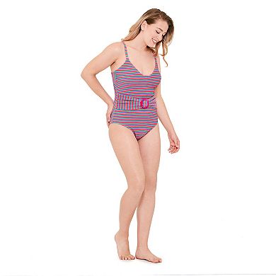 Women's Freshwater Belt Front Cami Halter One-Piece Swim Suit