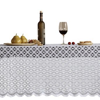 HLC.me Alona Lace Fabric Tablecloth For Rectangle Tables, Wrinkle Resistant, Patterned Scalloped