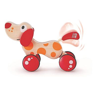 Hape Walk A Long Pepe Puppy Wooden Push Pull Toy, Ages 1 And Up, Red And Orange