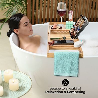 Luxury Bathtub Tray Caddy - Foldable Waterproof Bath Tray - Expandable Bath Caddy, Fits Most Tubs