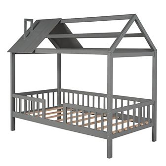 Merax Wood House Bed with Fence