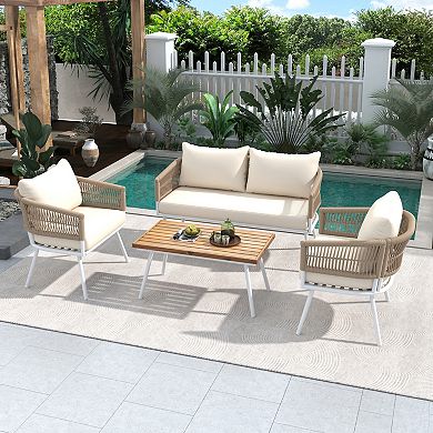 Merax 4-piece Boho Rope Patio Furniture Set