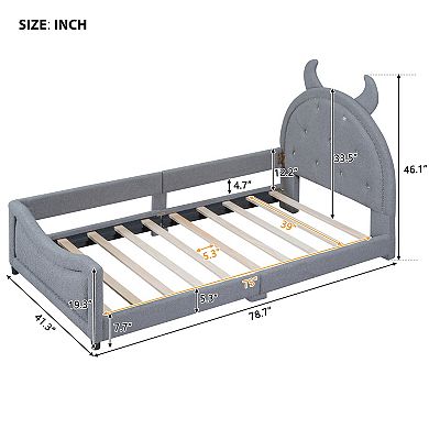 Merax Twin Size Upholstered Daybed with OX Horn Shaped Headboard