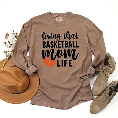 Basketball Mom Life Garment Dyed Long Sleeve Tees