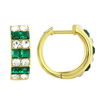 Chrystina White & Emerald Crystal Huggie Hoop Earrings