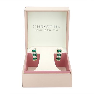 Chrystina White & Emerald Crystal Huggie Hoop Earrings