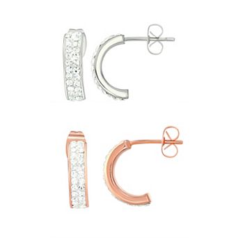 Chrystina 2-Pair Crystal Two-Tone Post Hoop Earring Set