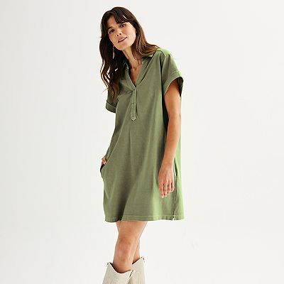 short sleeve popover dress Bxsruta Women's Casual Short Sleeve Popover Dress with Zipper Mock Neck and Pockets Cocktail Length Loose Flowy Breathable Lightweight Soft
