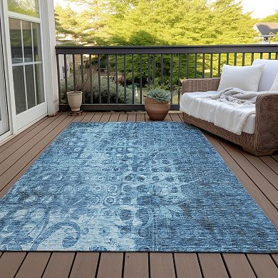 Addison Chantille Blue Patterned Washable Throw or Area Rug