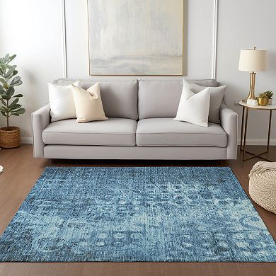 Addison Chantille Blue Patterned Washable Throw or Area Rug