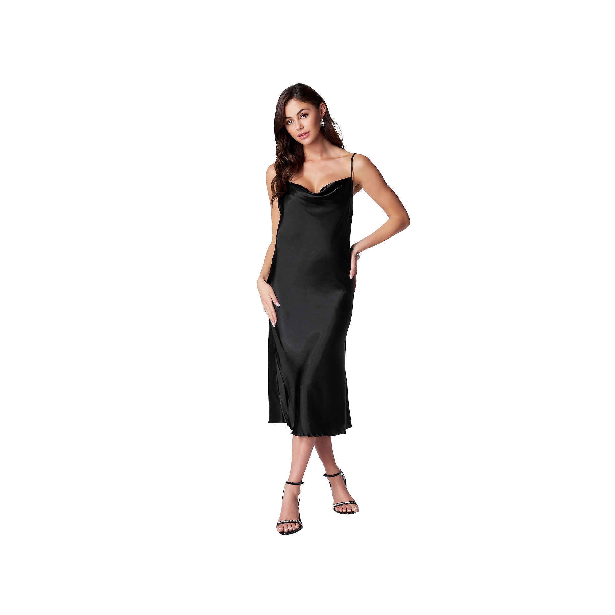 Womens bebe Satin Midi Slip Dress, Size: XS, Black