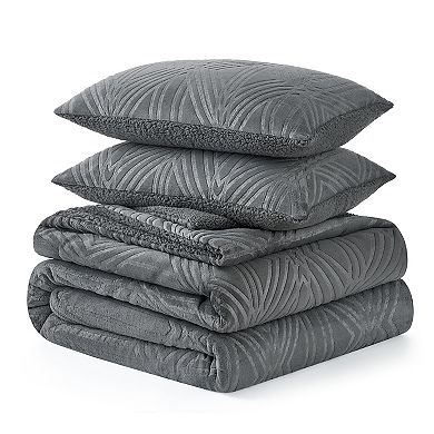 Bearpaw Carson Embossed Flannel Comforter Set with Shams