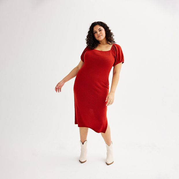 Juniors' Plus Rewind Short Sleeve Knit Midi Dress