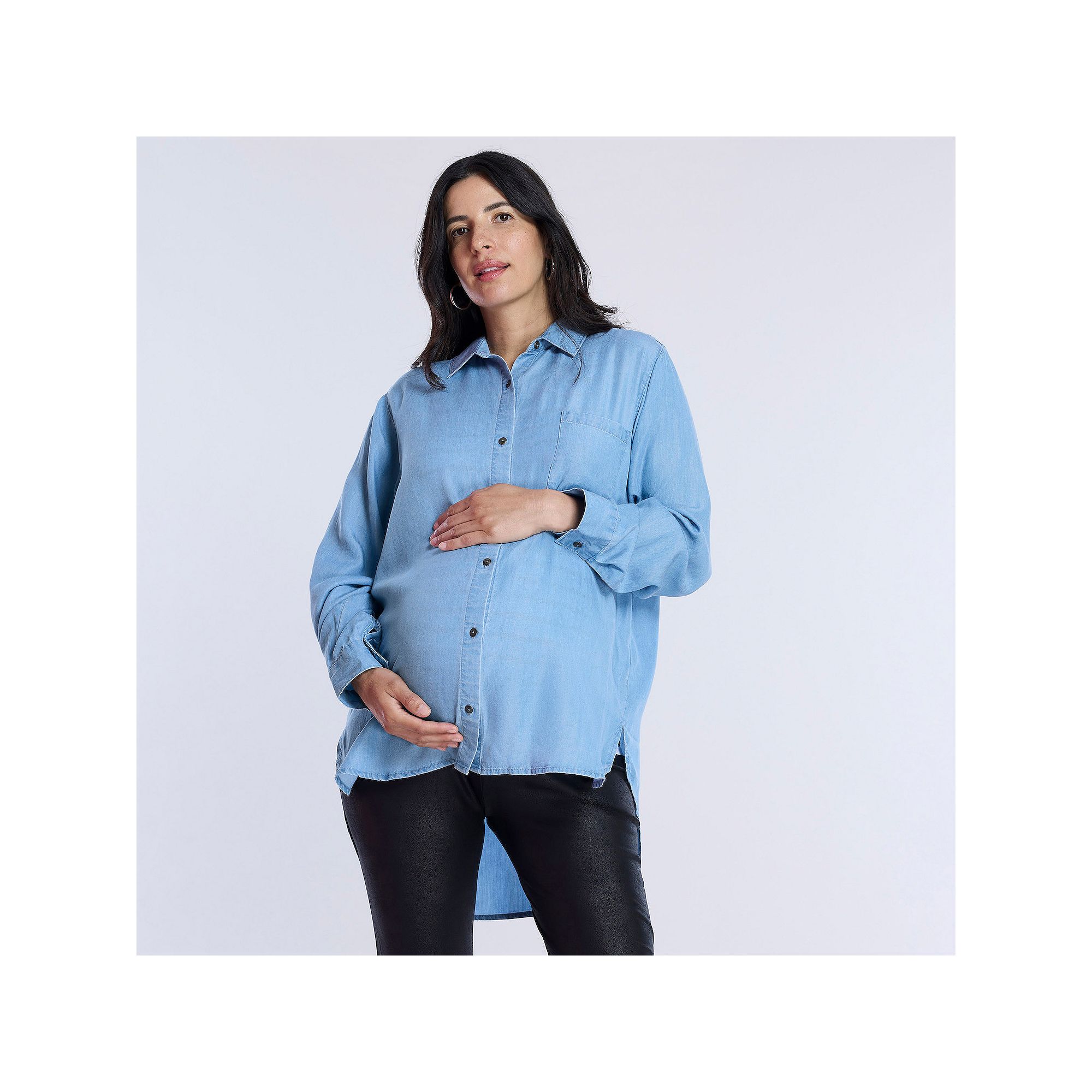 Maternity Motherhood® Poplin Shirt, Womens, Size: Large-Mat, Chambray
