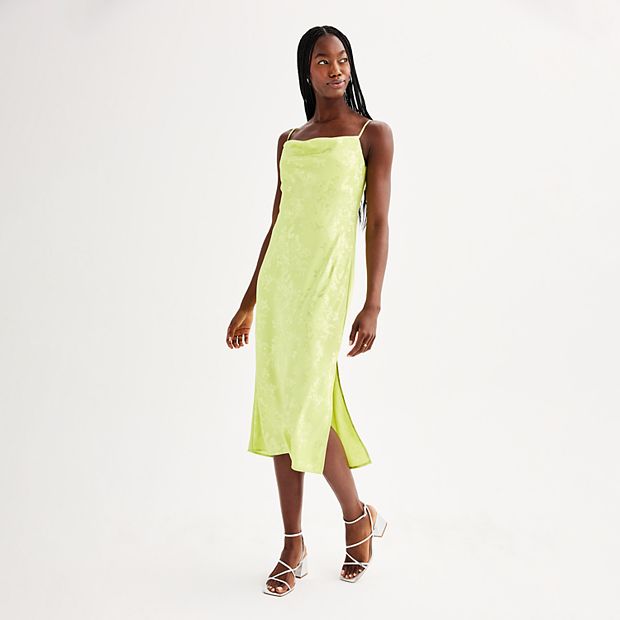 Juniors' Rewind Cowl Neck Satin Slip Dress