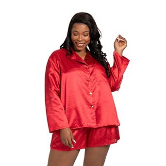 Plus Size Lilac+London Satin Button-Down Pajama Top & Pajama Shorts Set
