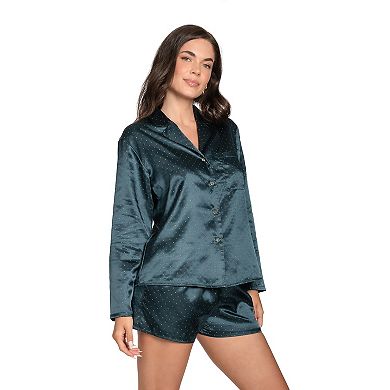 Women's Lilac+London Satin Button-Down Pajama Top & Pajama Shorts Set