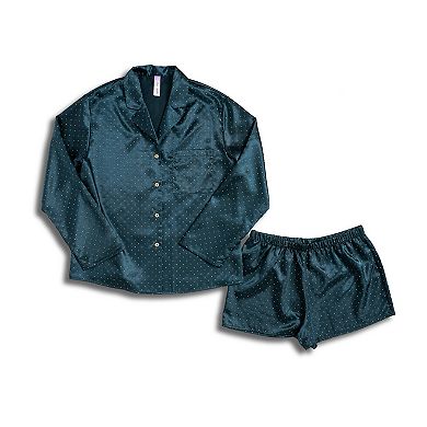 Women's Lilac+London Satin Button-Down Pajama Top & Pajama Shorts Set