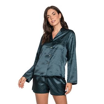 Women's Lilac+London Satin Button-Down Pajama Top & Pajama Shorts Set