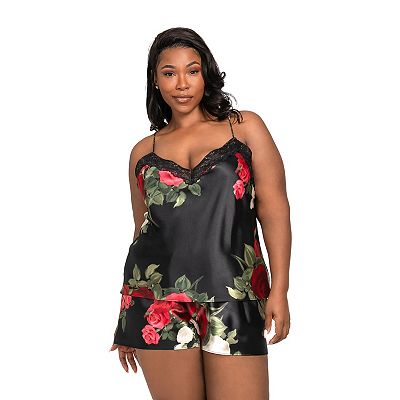 Plus Size Lilac+London Satin Pajama Cami Top Pajama Shorts Set