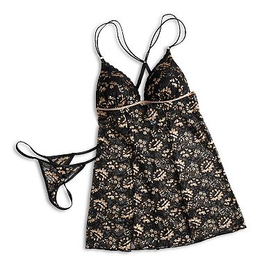 Plus Size Lilac+London Stretch Lace Molded Cup Chemise & G-String Panty Set