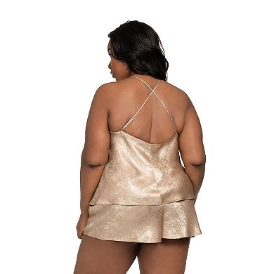 Plus Size Lilac+London Metallic Satin Pajama Cami Top & Pajama Shorts Set