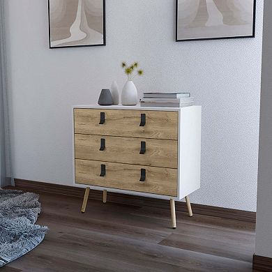 Kimball 3-drawer Dresser, Modern Chic Storage With Wooden Legs