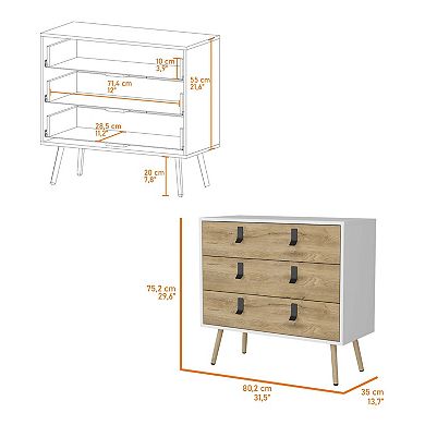 Kimball 3-drawer Dresser, Modern Chic Storage With Wooden Legs