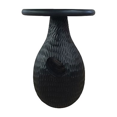 14 Inch Side End Table, Artisan Handcrafted Mango Wood, Embossed Teardrop Shaped Base, Black