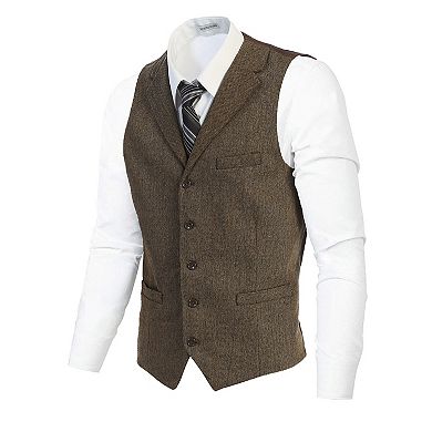 Gioberti Men's 5 Button Tailored Collar Slim Fit Formal Herringbone Tweed Suit Vest