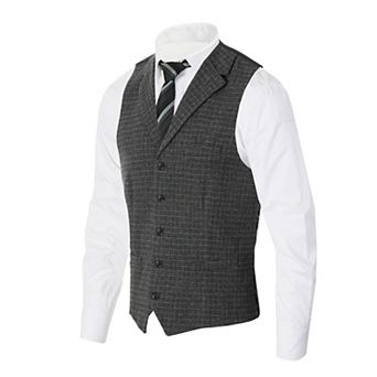 Gioberti Men's 5 Button Tailored Collar Slim Fit Formal Herringbone Tweed Suit Vest