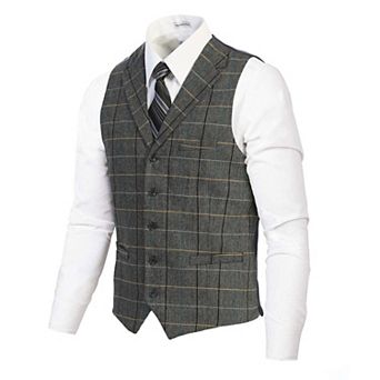 Gioberti Men's 5 Button Tailored Collar Slim Fit Formal Herringbone Tweed Suit Vest