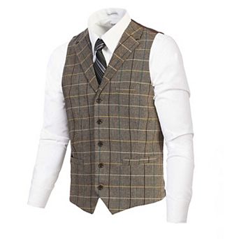 Gioberti Men's 5 Button Tailored Collar Slim Fit Formal Herringbone Tweed Suit Vest