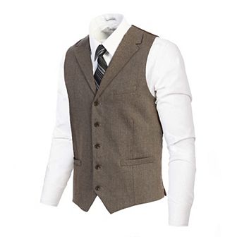 Gioberti Men's 5 Button Tailored Collar Slim Fit Formal Herringbone Tweed Suit Vest