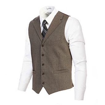 Gioberti Men's 5 Button Tailored Collar Slim Fit Formal Herringbone Tweed Suit Vest