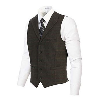 Gioberti Men's 5 Button Tailored Collar Slim Fit Formal Herringbone Tweed Suit Vest