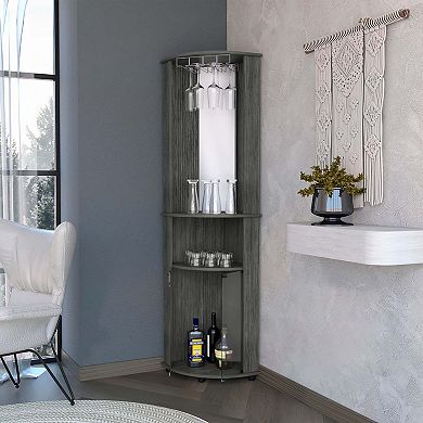 Oregon Corner Bar Cabinet, 3-tier Shelf With Glass Rack