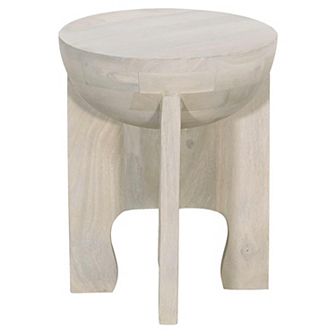 Tomas 20 Inch Side End Table, Mango Wood Drum Top, Classic Washed White