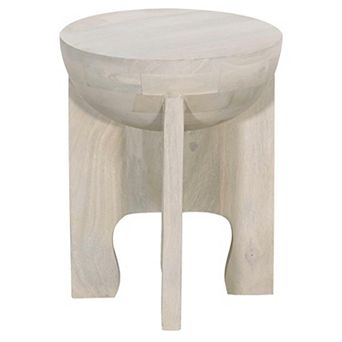 Tomas 20 Inch Side End Table, Mango Wood Drum Top, Classic Washed White