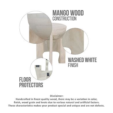 Tomas 20 Inch Side End Table, Mango Wood Drum Top, Classic Washed White