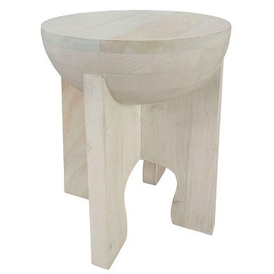 Tomas 20 Inch Side End Table, Mango Wood Drum Top, Classic Washed White