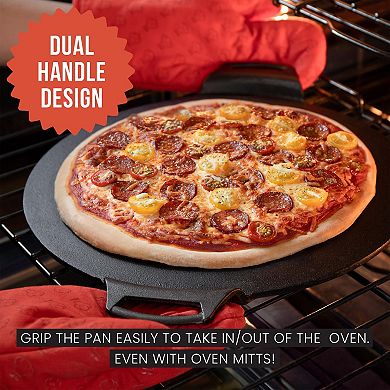 Chef Pomodoro Cast Iron Pizza Pan, 15" Inch Pre-seasoned Skillet, With Handles, Baking Pan