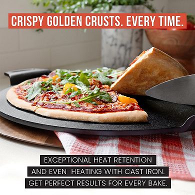 Chef Pomodoro Cast Iron Pizza Pan, 15" Inch Pre-seasoned Skillet, With Handles, Baking Pan