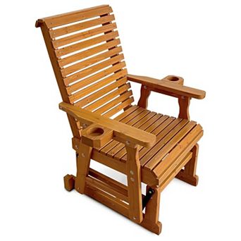 Wooden Patio Glider For One Person, With High Back And Deep Contoured Seat, Solid Fir Wood
