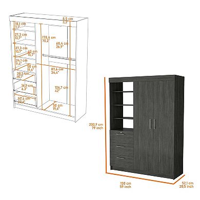 Tempe 3 Drawers Armoire, 3-tier Shelf, 2-door
