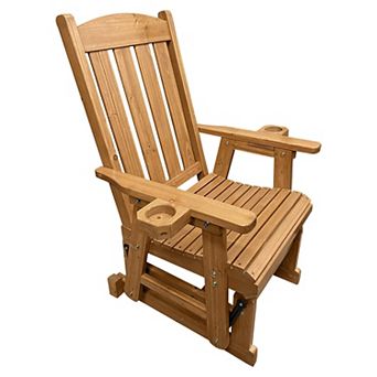 Wooden Patio Glider For One Person, With High Back And Deep Contoured Seat, Solid Fir Wood