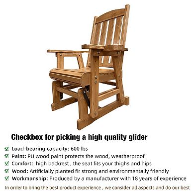 Wooden Patio Glider For One Person, With High Back And Deep Contoured Seat, Solid Fir Wood